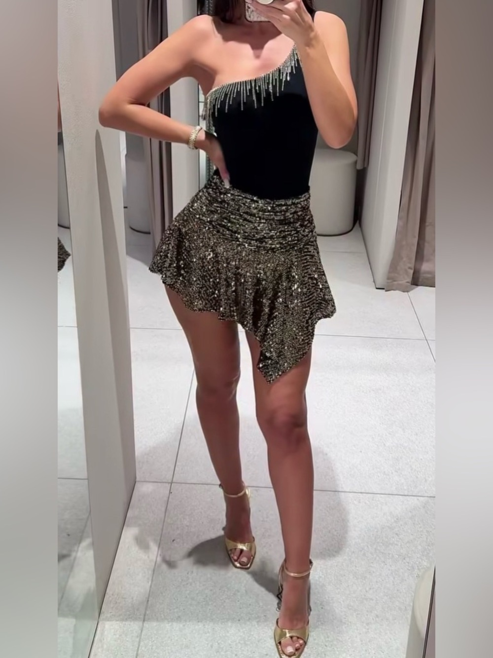 Zara Asymmetric Sequin Skort